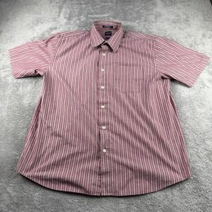 Arrow Button up Short Sleeve‎ Shirt Mens Large 16-16.5 Red White Stripes